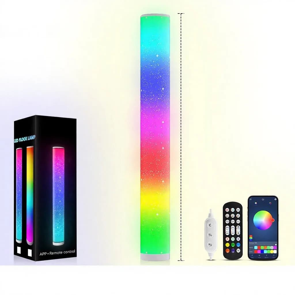 מנורת רצפה LED RGB עם דוגמת כוכבים, שלט רחוק ושליטה דרך אפליקציה