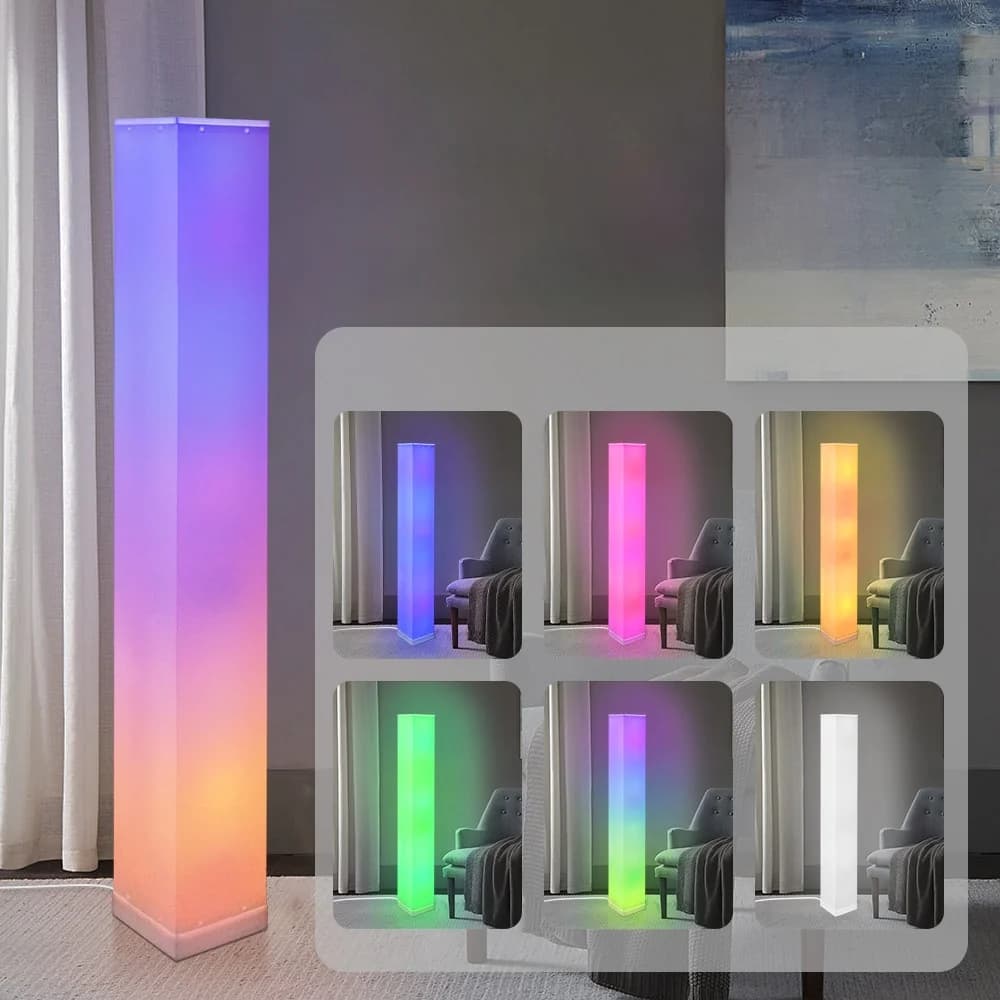 מנורת עמידה מרובעת עם שלט רחוק, תאורת אווירה LED לסלון