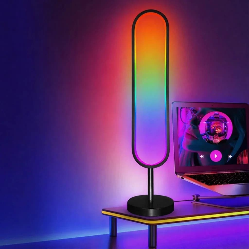 מנורת רצפה RGB בצורת U עם תאורה מגיבה לקול ושליטה דרך אפליקציה
