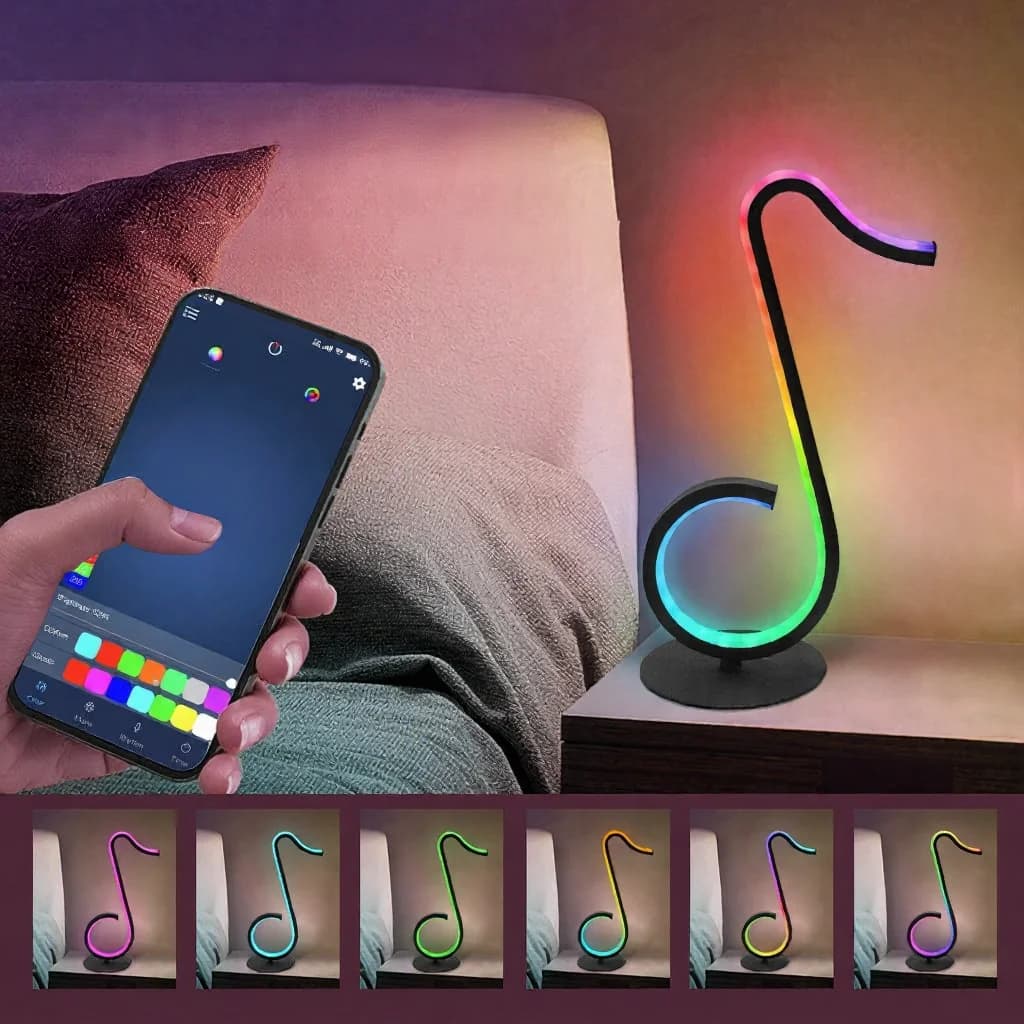 מנורת שולחן RGB בצורת תו מוזיקלי עם שלט