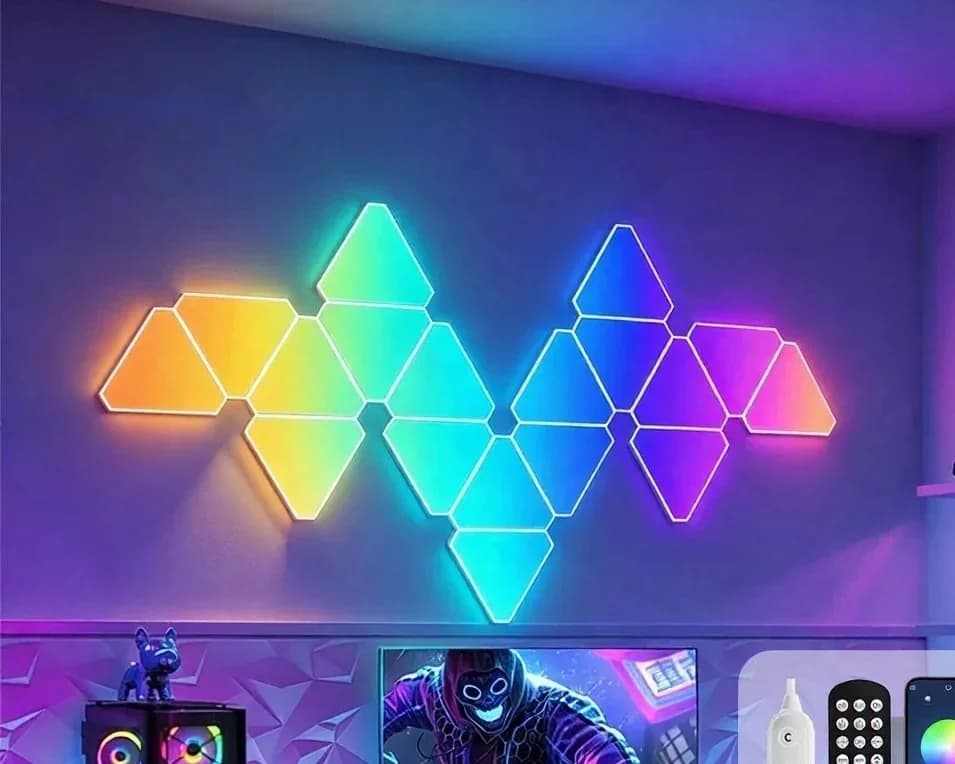 סט תאורת קיר LED חכמה משולשת RGB לאווירת גיימינג