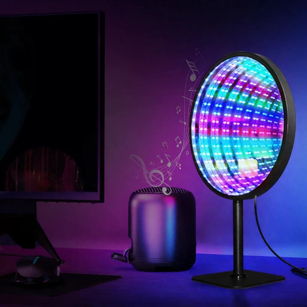 מנורת אווירה USB RGB עם מראת אינסוף אקרילית עגולה ואפקט תהום 3D