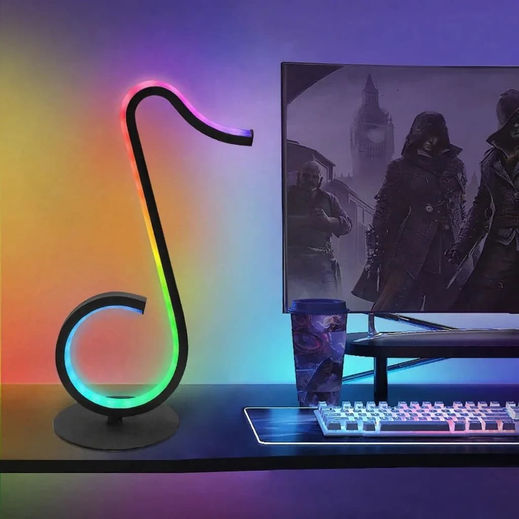 מנורת שולחן RGB בצורת תו מוזיקלי עם שלט
