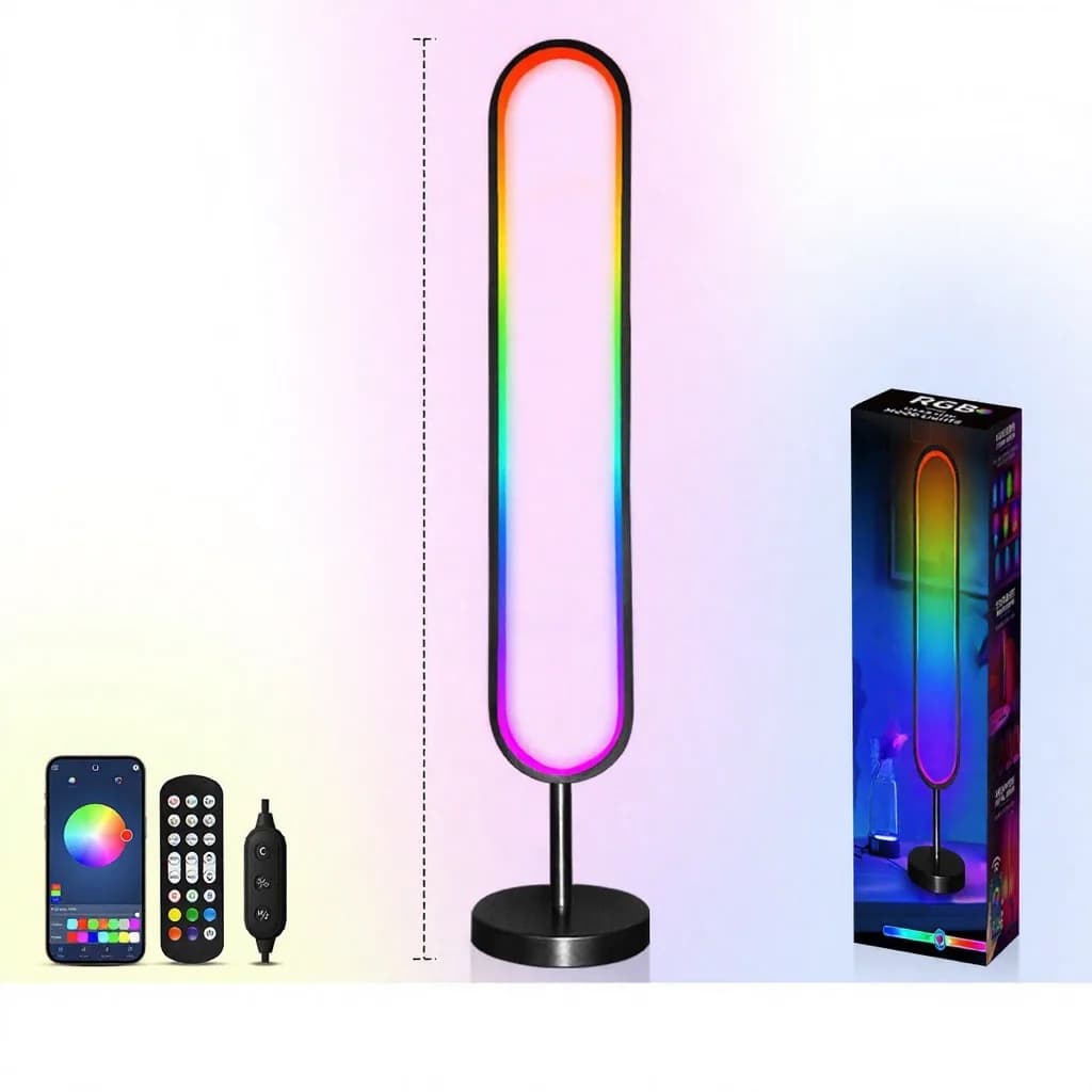 מנורת רצפה RGB בצורת U עם תאורה מגיבה לקול ושליטה דרך אפליקציה