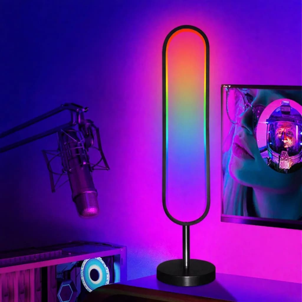 מנורת רצפה RGB בצורת U עם תאורה מגיבה לקול ושליטה דרך אפליקציה