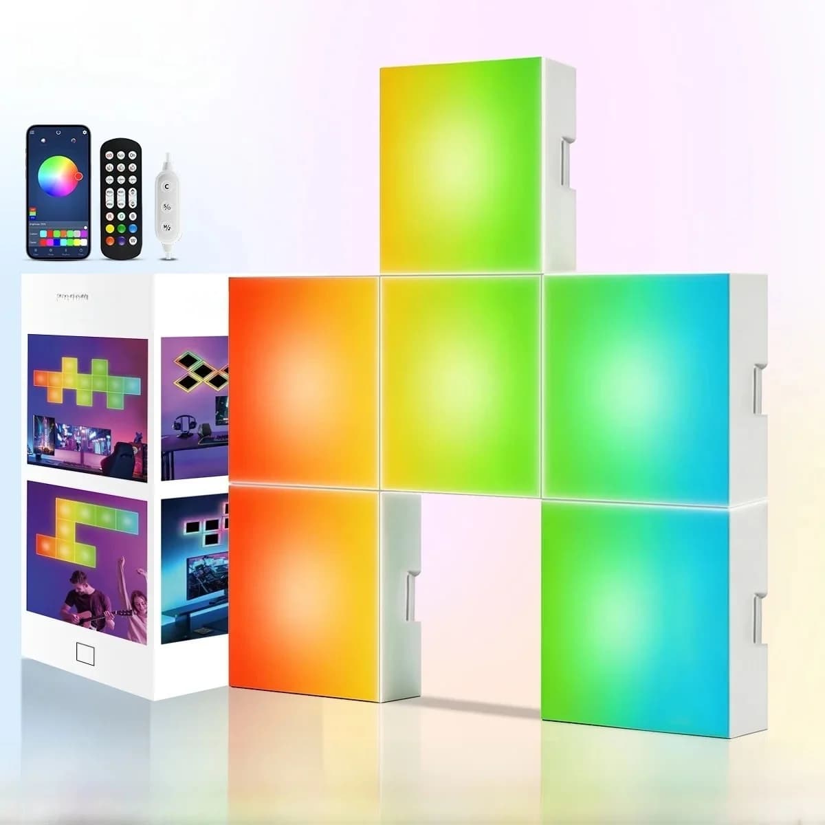 פאנלים מרובעים לתאורת RGB מסונכרנת מוזיקה למראה אווירה לתלייה על הקיר