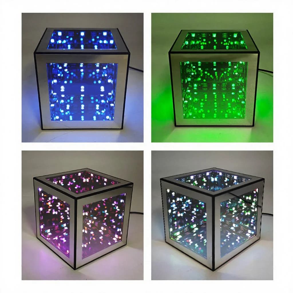 מנורת קוביית אינסוף 3D עם תאורת אווירה RGB ומצב ריאקטיבי לקול