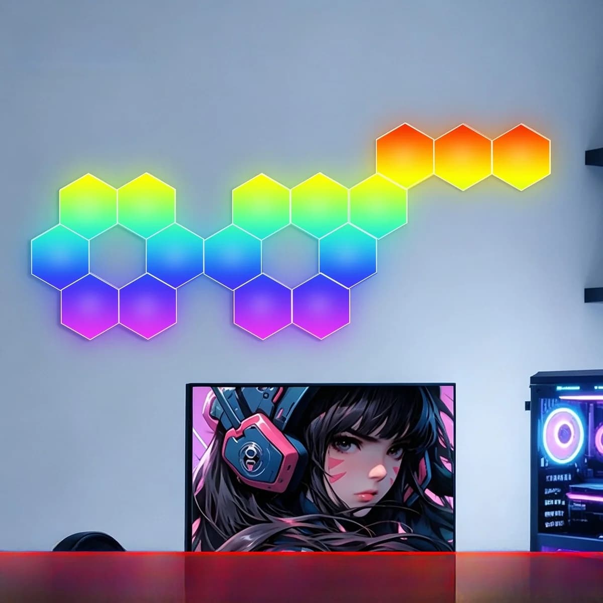 פאנלי תאורה משושים RGB רגישים לקול עם שליטה באפליקציה