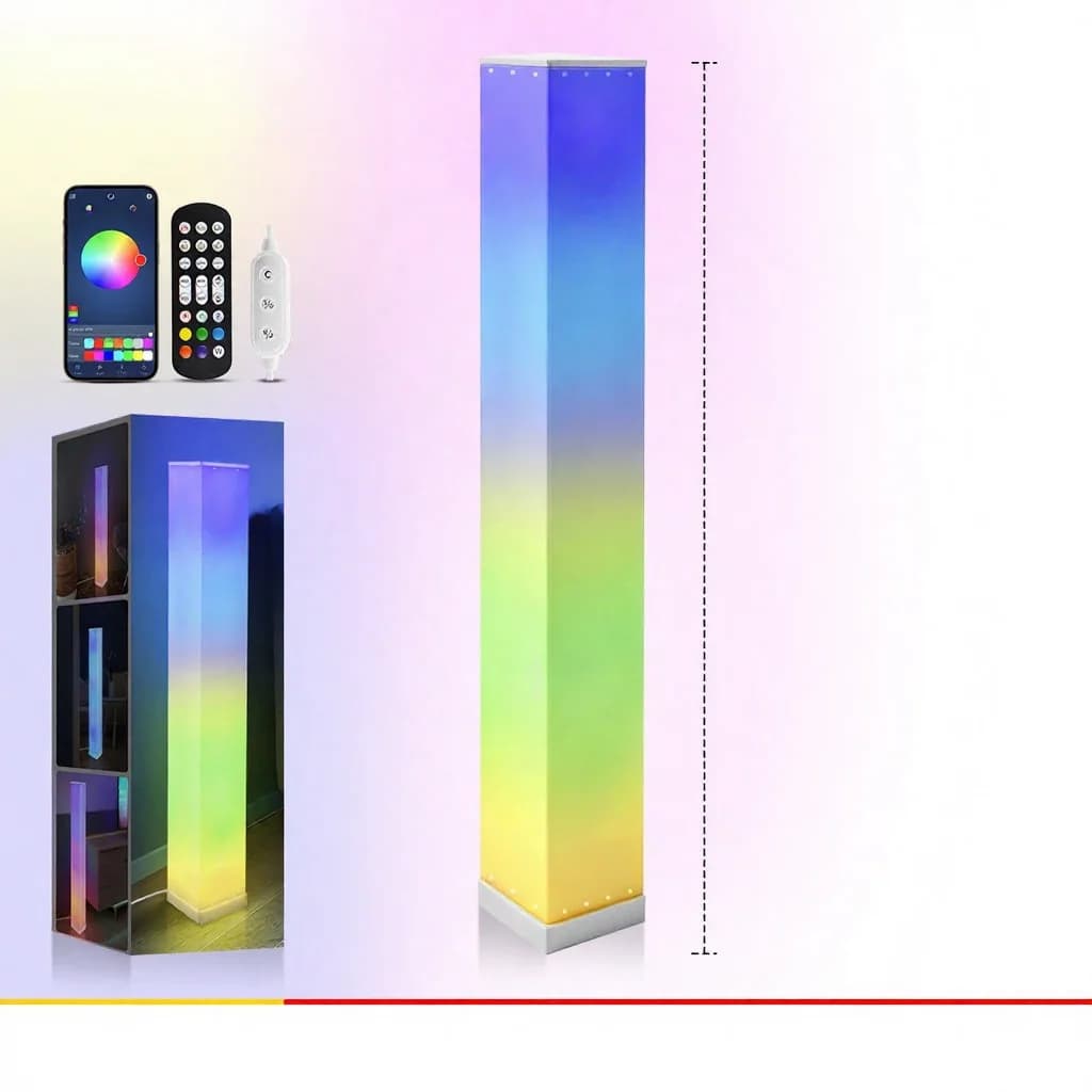 מנורת עמידה מרובעת עם שלט רחוק, תאורת אווירה LED לסלון