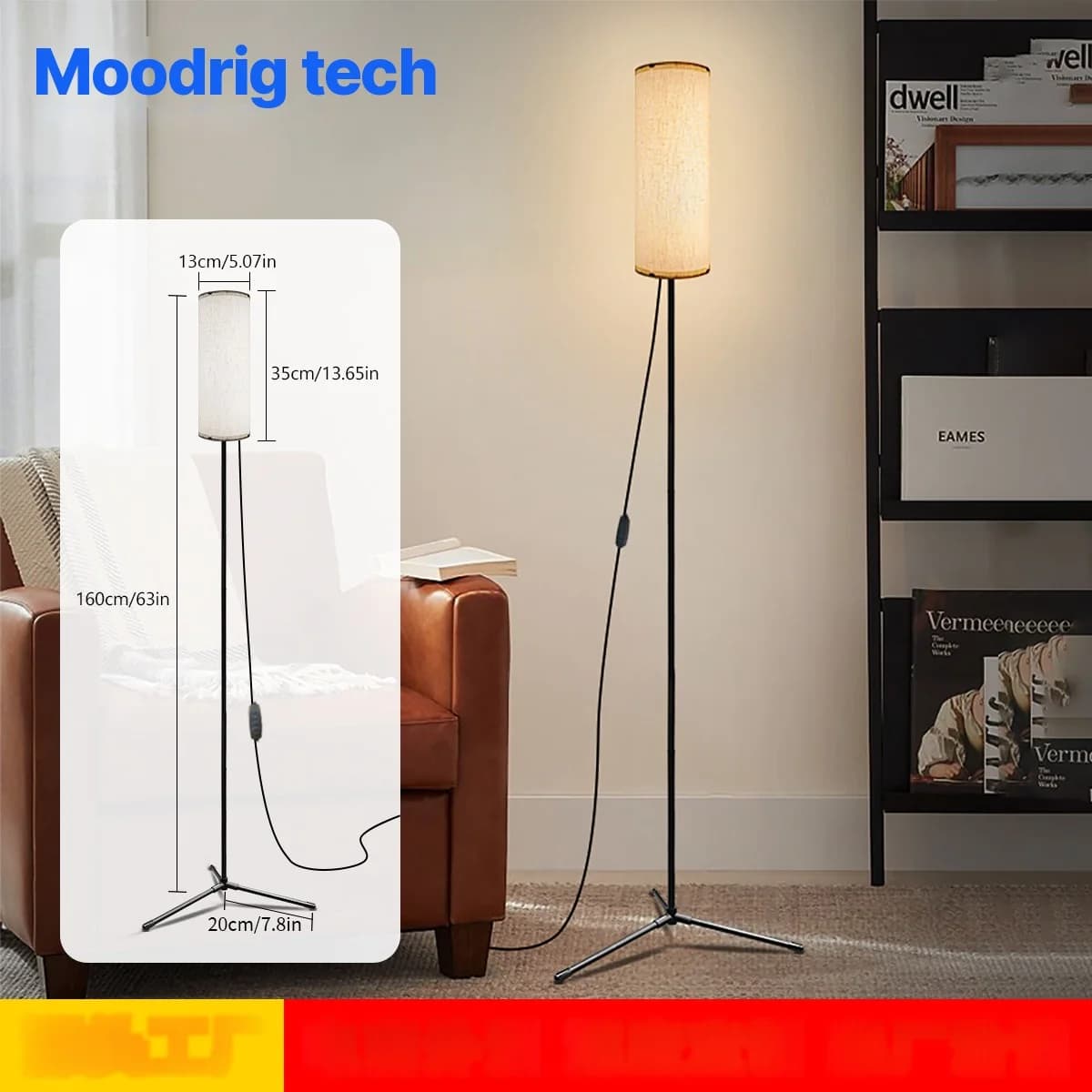 מנורת עמידה LED עם אהיל בד, תאורה עמעומה בשלושה צבעים