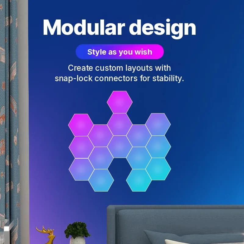 פאנלי תאורה משושים RGB רגישים לקול עם שליטה באפליקציה