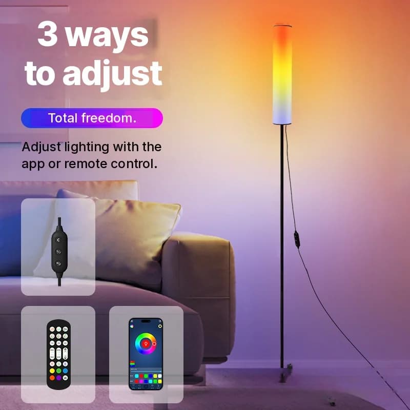 מנורת רצפה משולשת RGB LED עם שלט רחוק