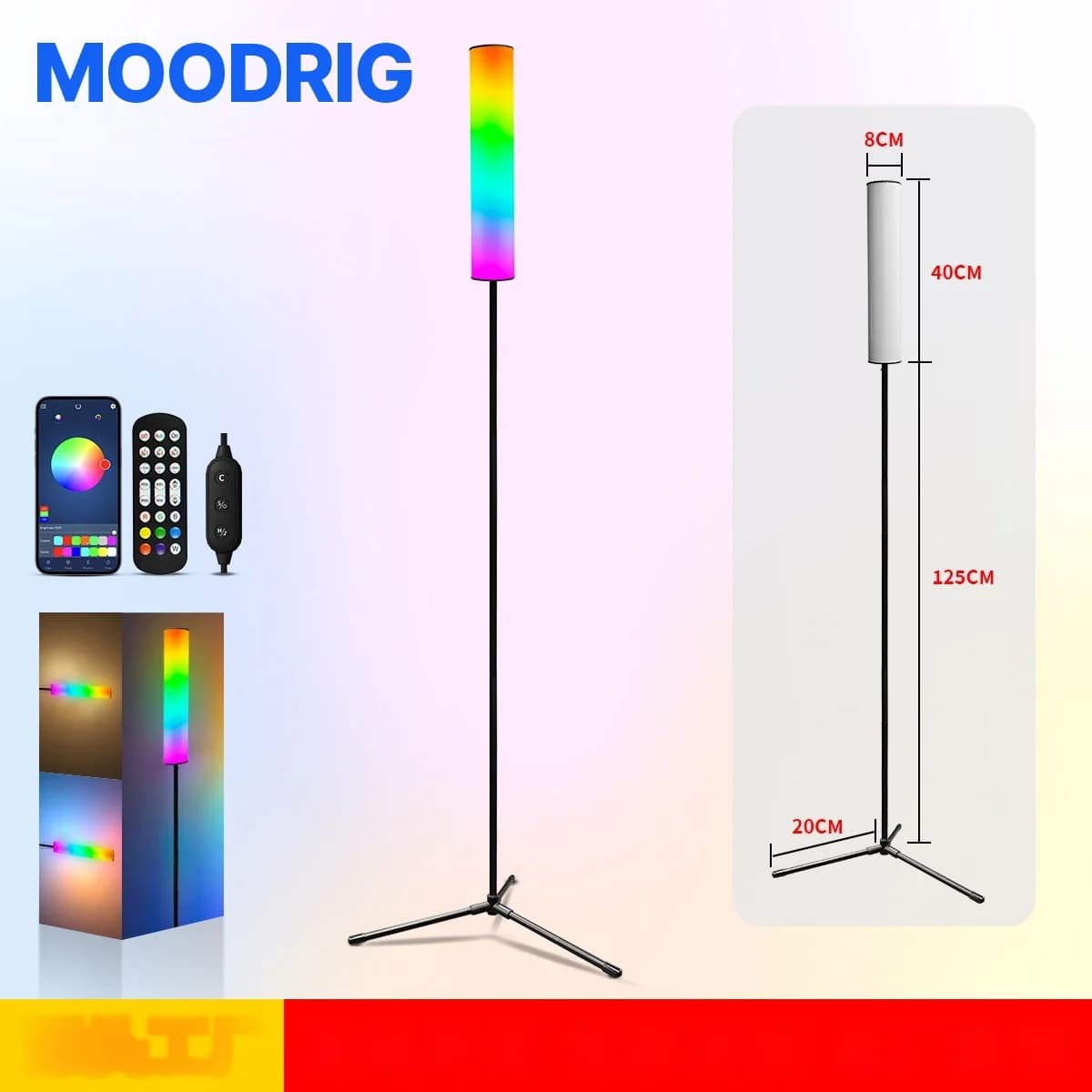 מנורת רצפה משולשת RGB LED עם שלט רחוק