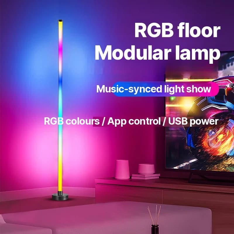מנורת רצפה פינתית RGB LED עם סנכרון מוזיקה, שליטה באפליקציה ובשלט רחוק