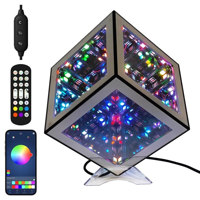 מנורת קוביית אינסוף 3D עם תאורת אווירה RGB ומצב ריאקטיבי לקול