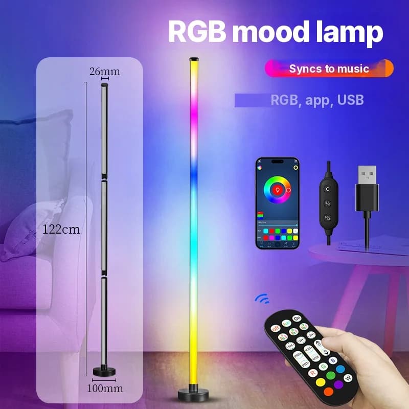 מנורת עמוד RGB משנה צבעים עם סנכרון מוזיקה ואפליקציה