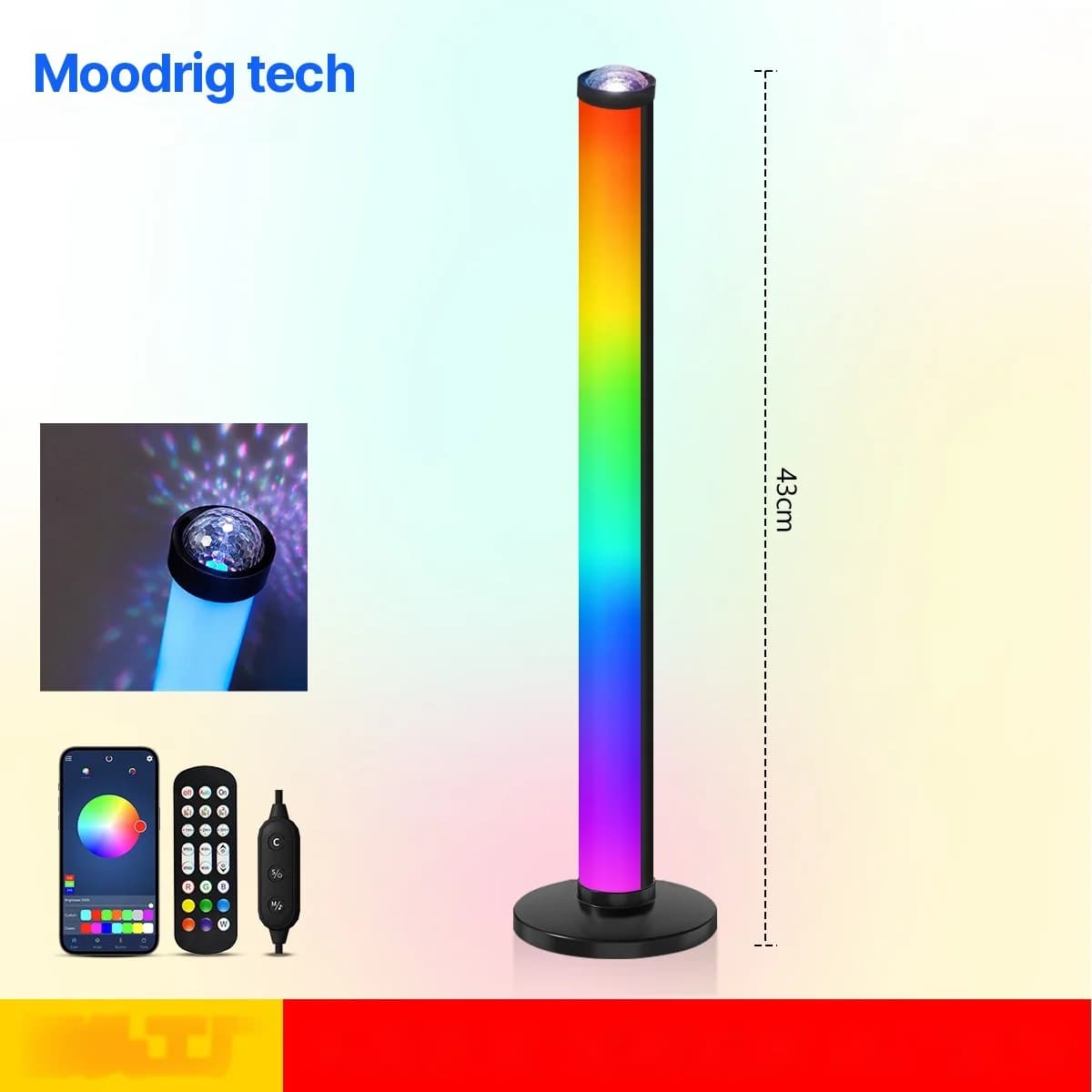מנורת אווירה עם הקרנת RGB, סנכרון מוזיקה ושלט