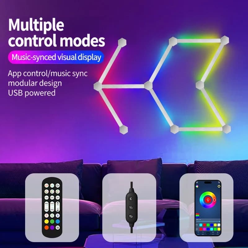 תאורות קיר LED חכמות RGB לחיבור מודולרי עם שליטה באפליקציה וסנכרון מוזיקה