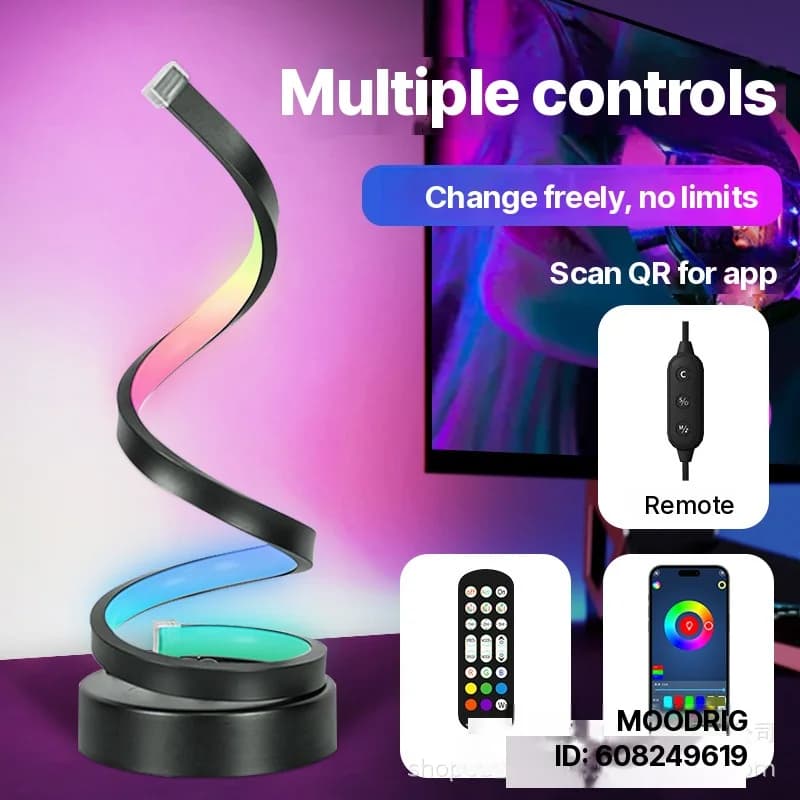 מנורת אווירה ספירלית RGB עם תאורה ריאקטיבית לקול ושליטה באפליקציה