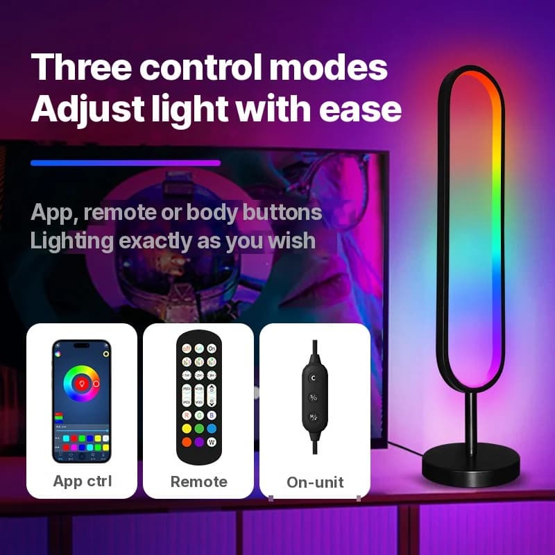 מנורת רצפה RGB בצורת U עם תאורה מגיבה לקול ושליטה דרך אפליקציה