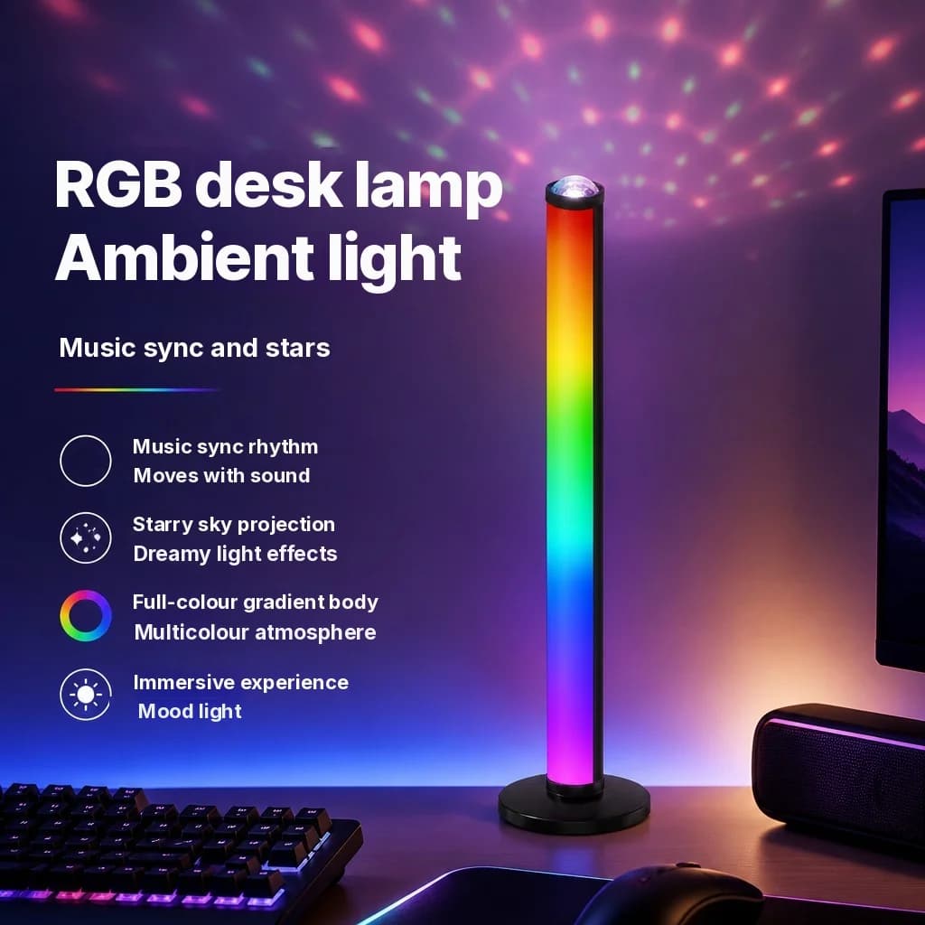מנורת אווירה עם הקרנת RGB, סנכרון מוזיקה ושלט